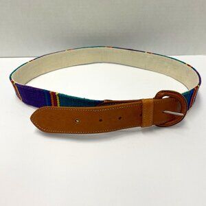 Vtg Leather Belt Sz M Woven Multicolor Made Guatemala Baja Boho Rodeo Southwest